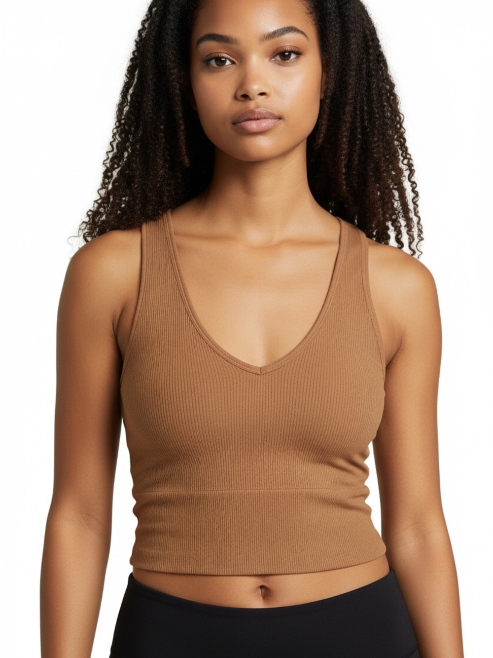 90 Degree By Reflex Tan Ribbed Crop Top